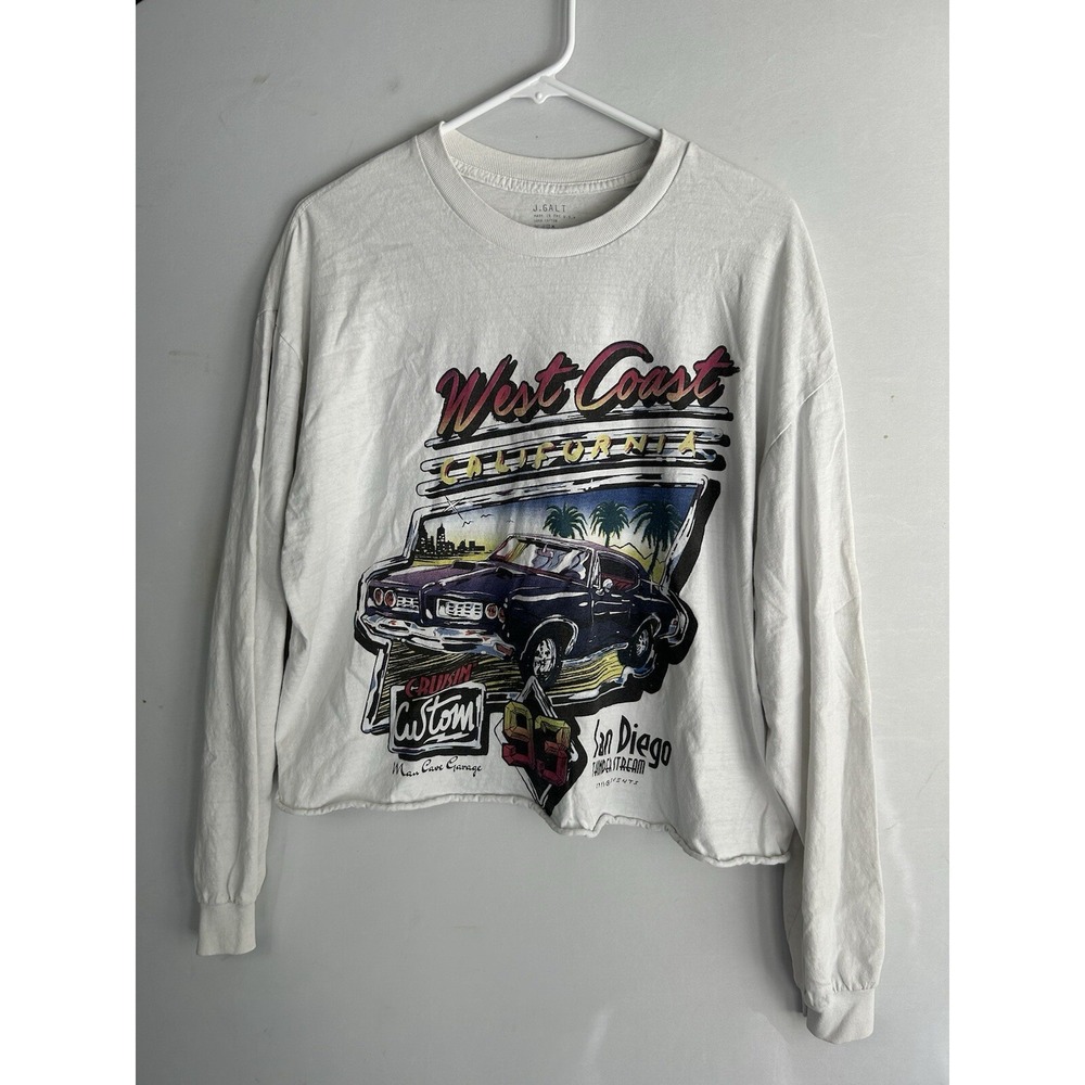 Vntg J. Galt West Coast California 93 Long Sleeve Cropped Shirt White W one size